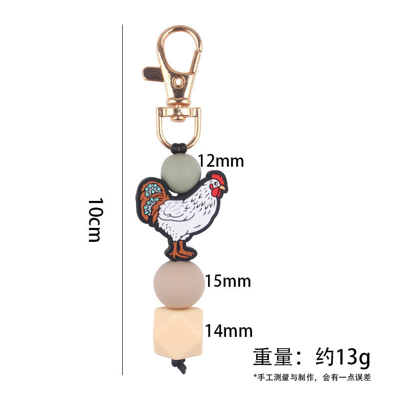 Wholesale Cartoon Rooster Teether Silicone Beaded Keychain